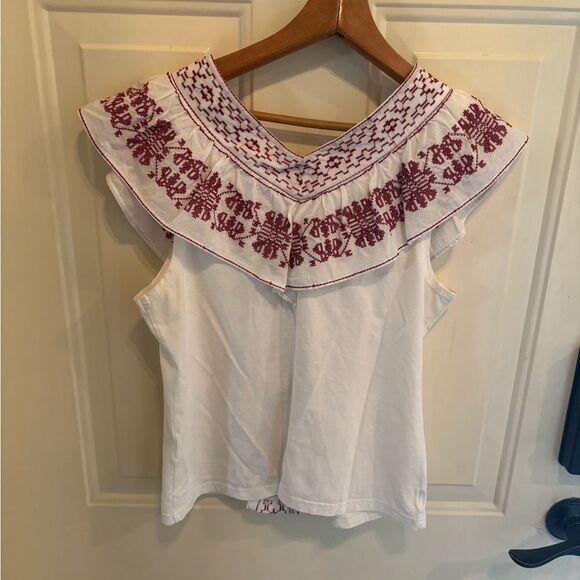 Anthropologie Reath & Wren Embroidered Red & White Ruffled Blouse - Picture 4 of 4